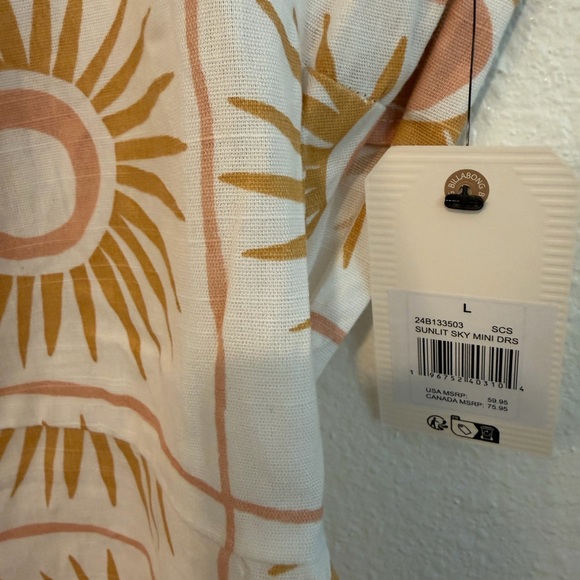 Billabong Linen Blend Dress Sun Print Size L NWT - Picture 2 of 5